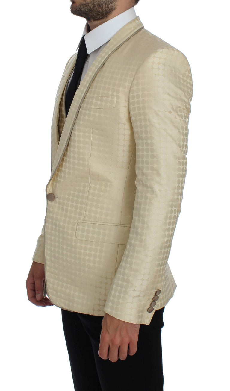 Dolce & Gabbana Beige Polka Dot Silk 2 Piece Men's Blazer