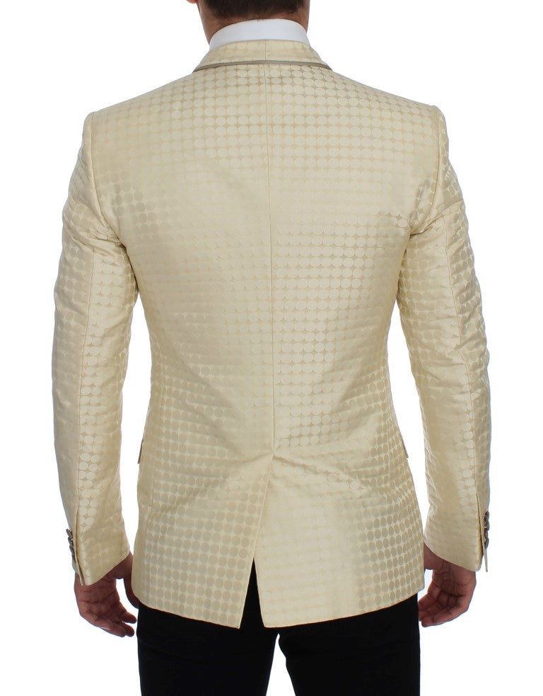 Dolce & Gabbana Beige Polka Dot Silk 2 Piece Men's Blazer