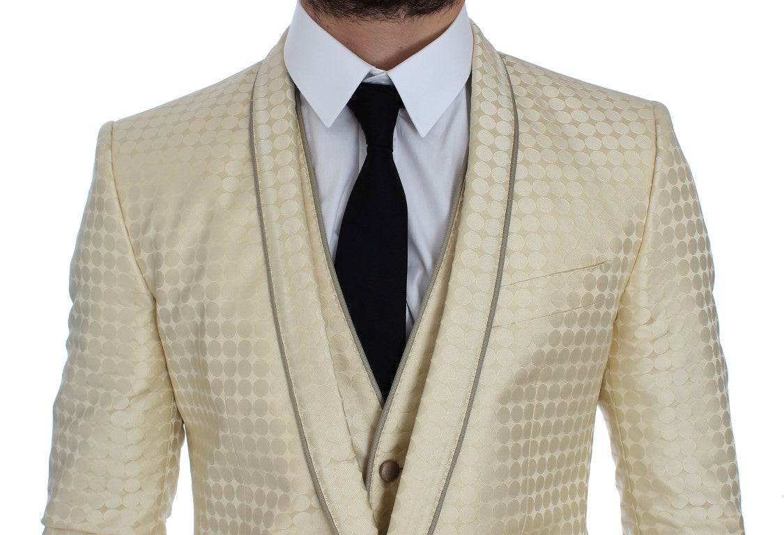 Dolce & Gabbana Beige Polka Dot Silk 2 Piece Men's Blazer