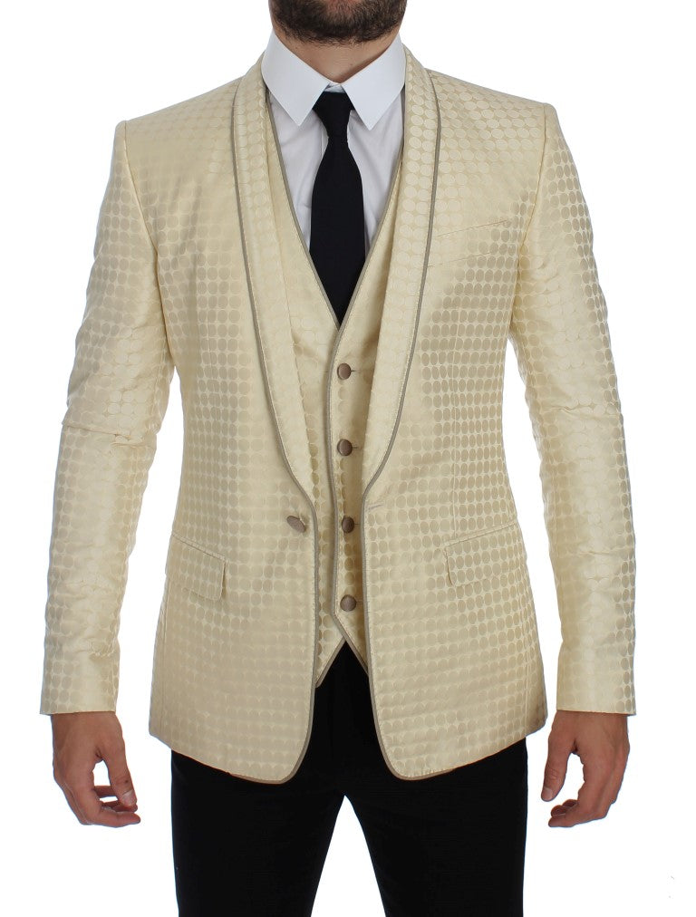 Dolce & Gabbana Beige Polka Dot Silk 2 Piece Men's Blazer