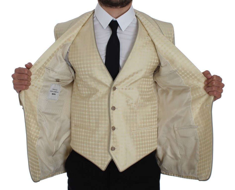 Dolce & Gabbana Beige Polka Dot Silk 2 Piece Men's Blazer