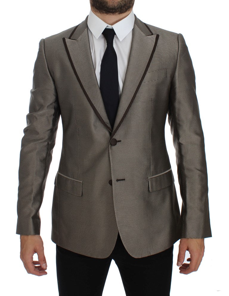Dolce & Gabbana Elegant Brown Silk Two-Button Slim Men's Blazer