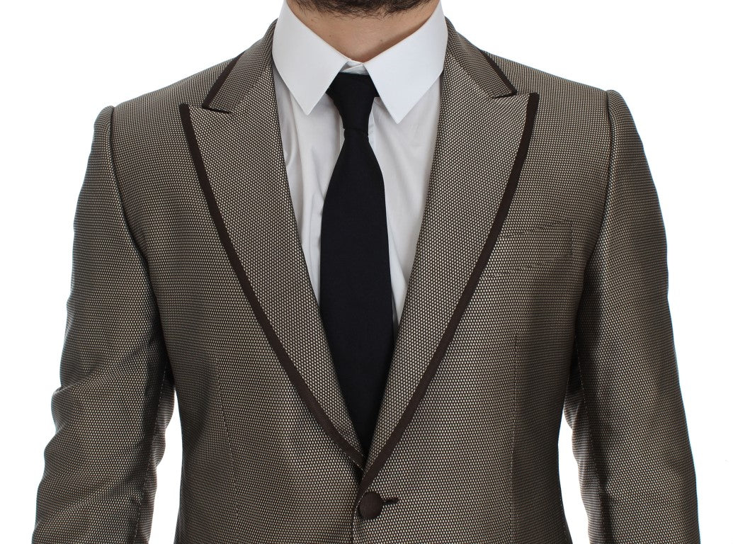 Dolce & Gabbana Elegant Brown Silk Two-Button Slim Men's Blazer