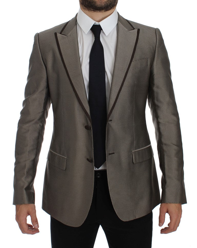 Dolce & Gabbana Elegant Brown Silk Two-Button Slim Men's Blazer