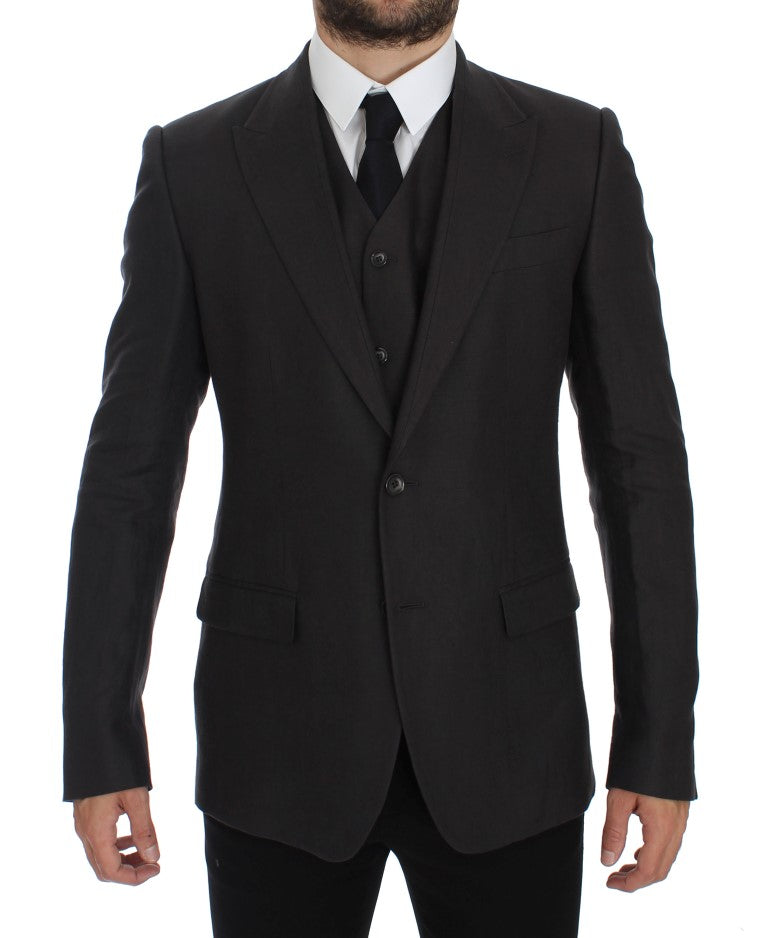Dolce & Gabbana Elegant Gray Linen Slim Fit Blazer and Men's Vest