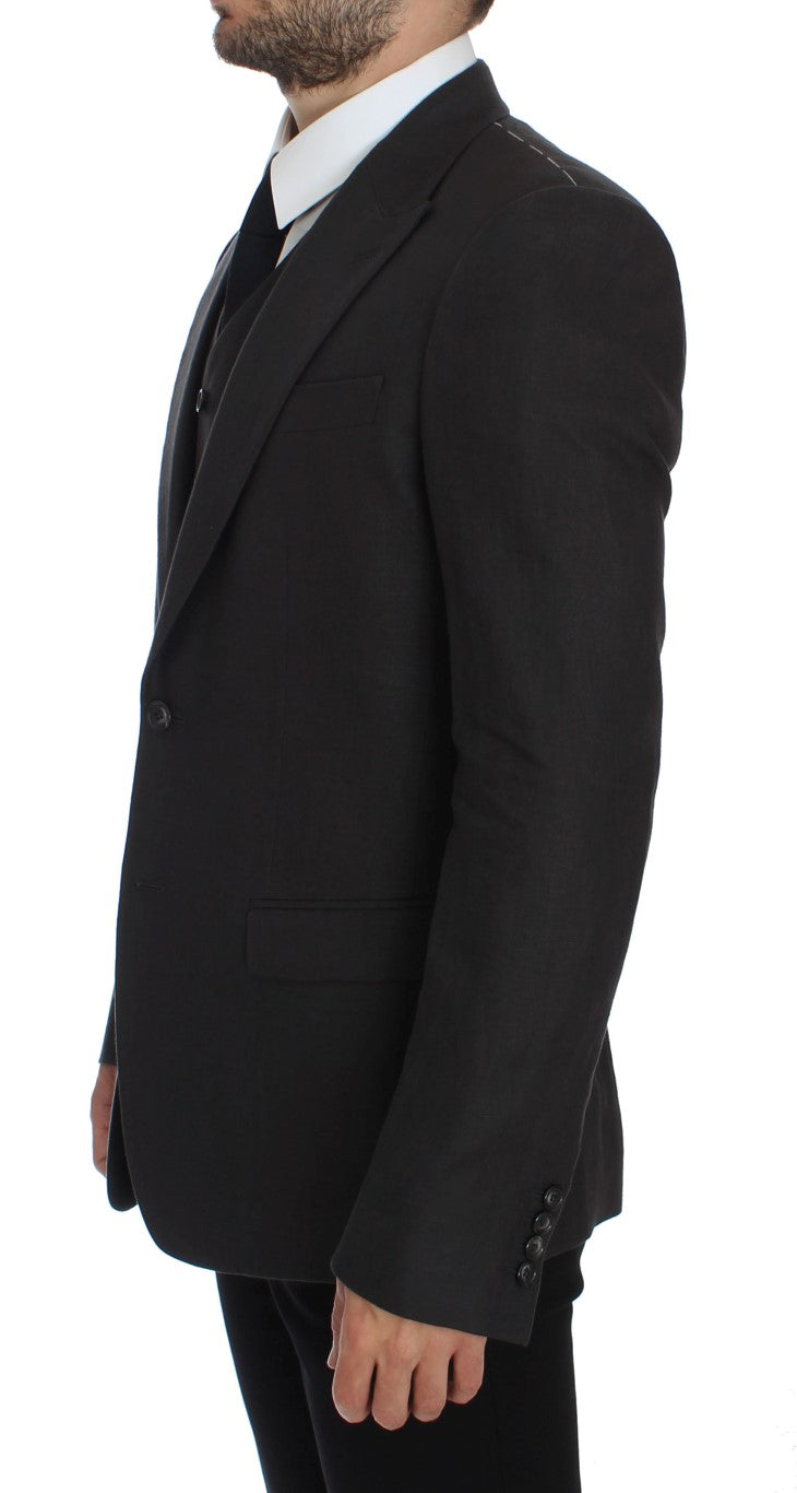 Dolce & Gabbana Elegant Gray Linen Slim Fit Blazer and Men's Vest