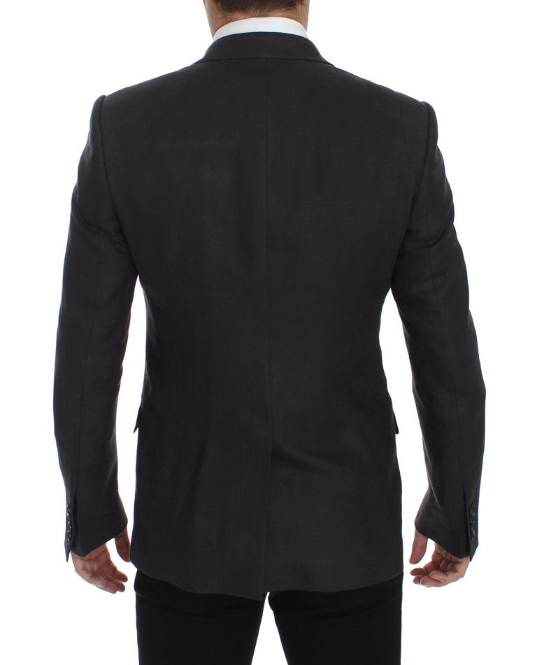Dolce & Gabbana Gray Slim Fit Linen Blazer Men's Jacket