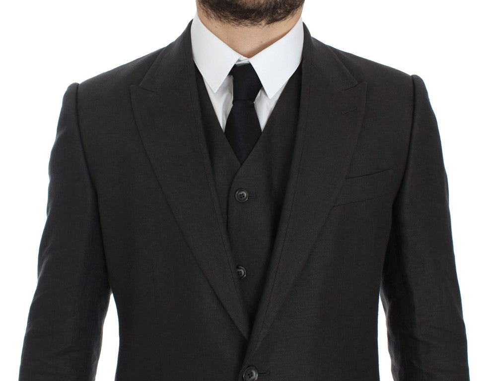 Dolce & Gabbana Gray Slim Fit Linen Blazer Men's Jacket