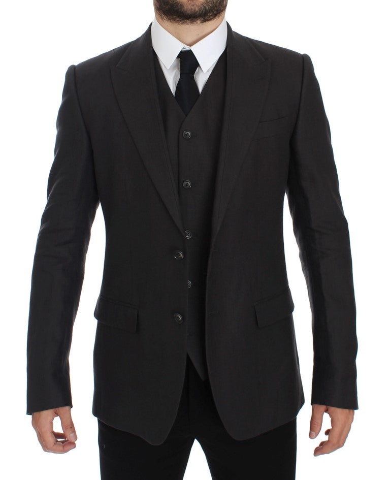 Dolce & Gabbana Elegant Gray Linen Slim Fit Blazer and Men's Vest