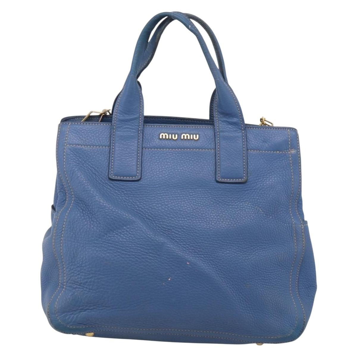 Miu Miu Beau Top Handle Leather Blue Leather Handbag (Pre-Owned)