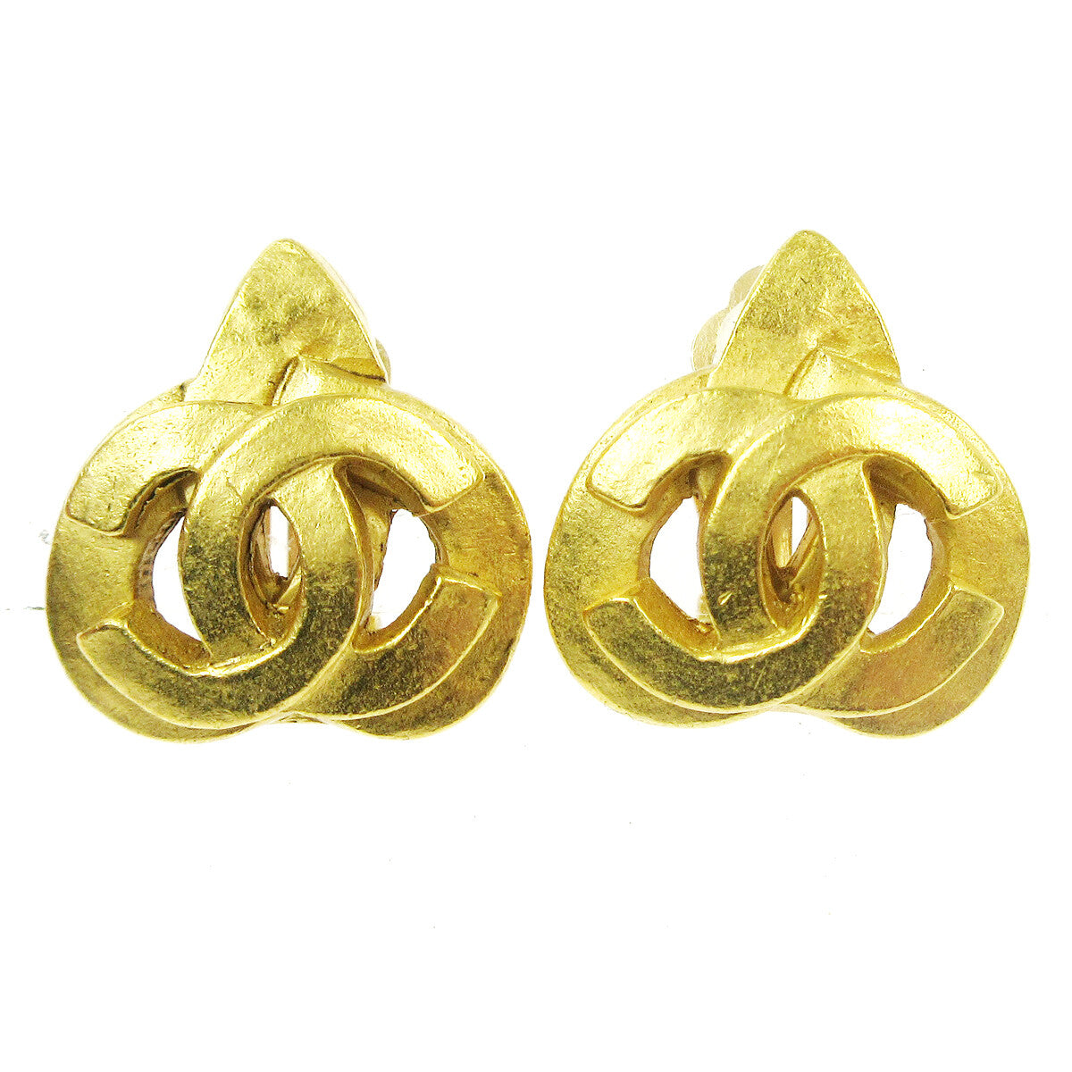 Chanel Vintage Cc Heart Clip-On Metal Gold Gold Earrings Jewelry (Pre-Owned)