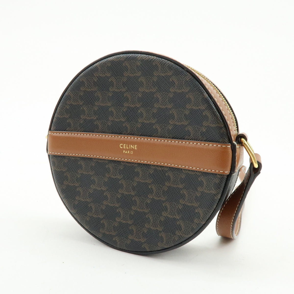 Celine Round Purse On Strap Triomphe Coated Canvas Brown Canvas Crossbody Bag Bag (Pre-Owned)
