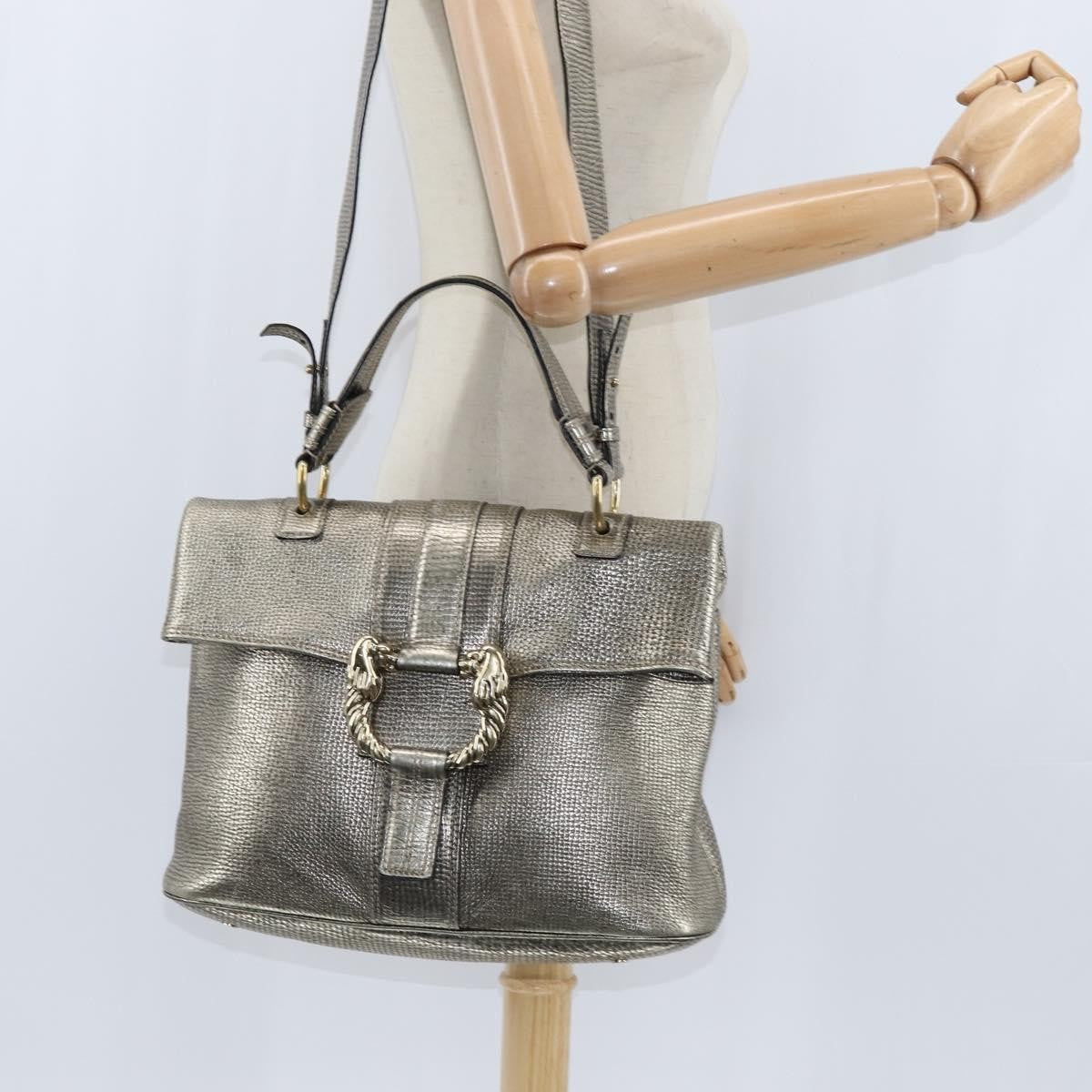 Bvlgari Leoni Top Handle Leather Silver Leather Handbag (Pre-Owned)