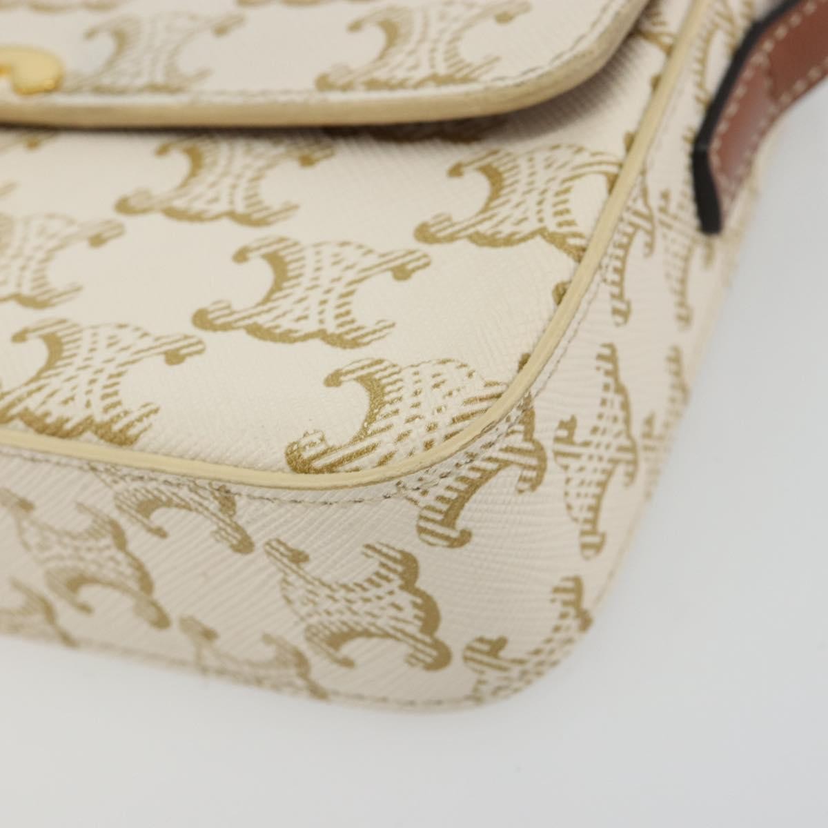 Celine Triomphe Strap Bag Monogram Canvas White Leather Handbag (Pre-Owned)