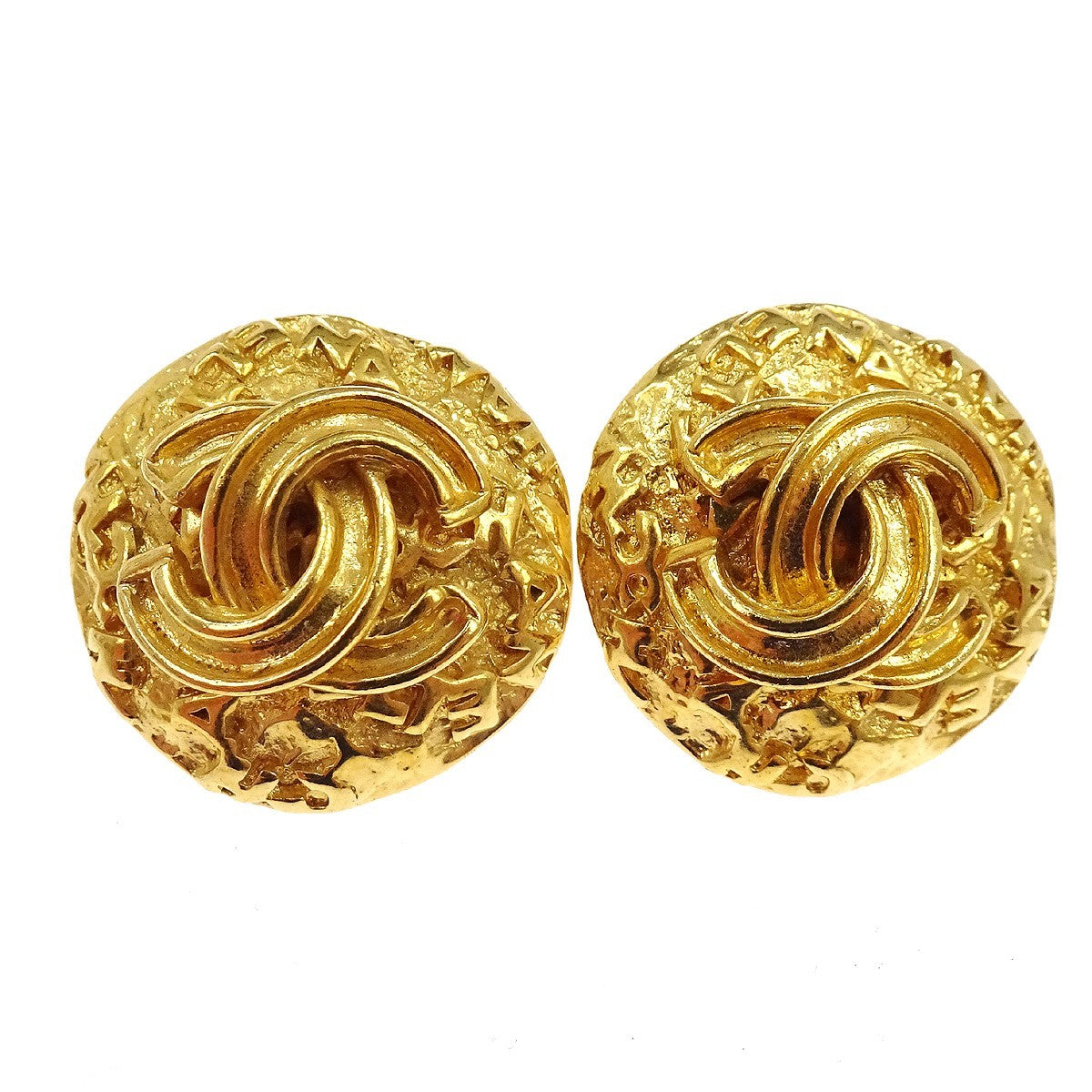 Chanel Vintage Round Cc Clip-On Metal Gold Gold_Plated Earrings Jewelry (Pre-Owned)