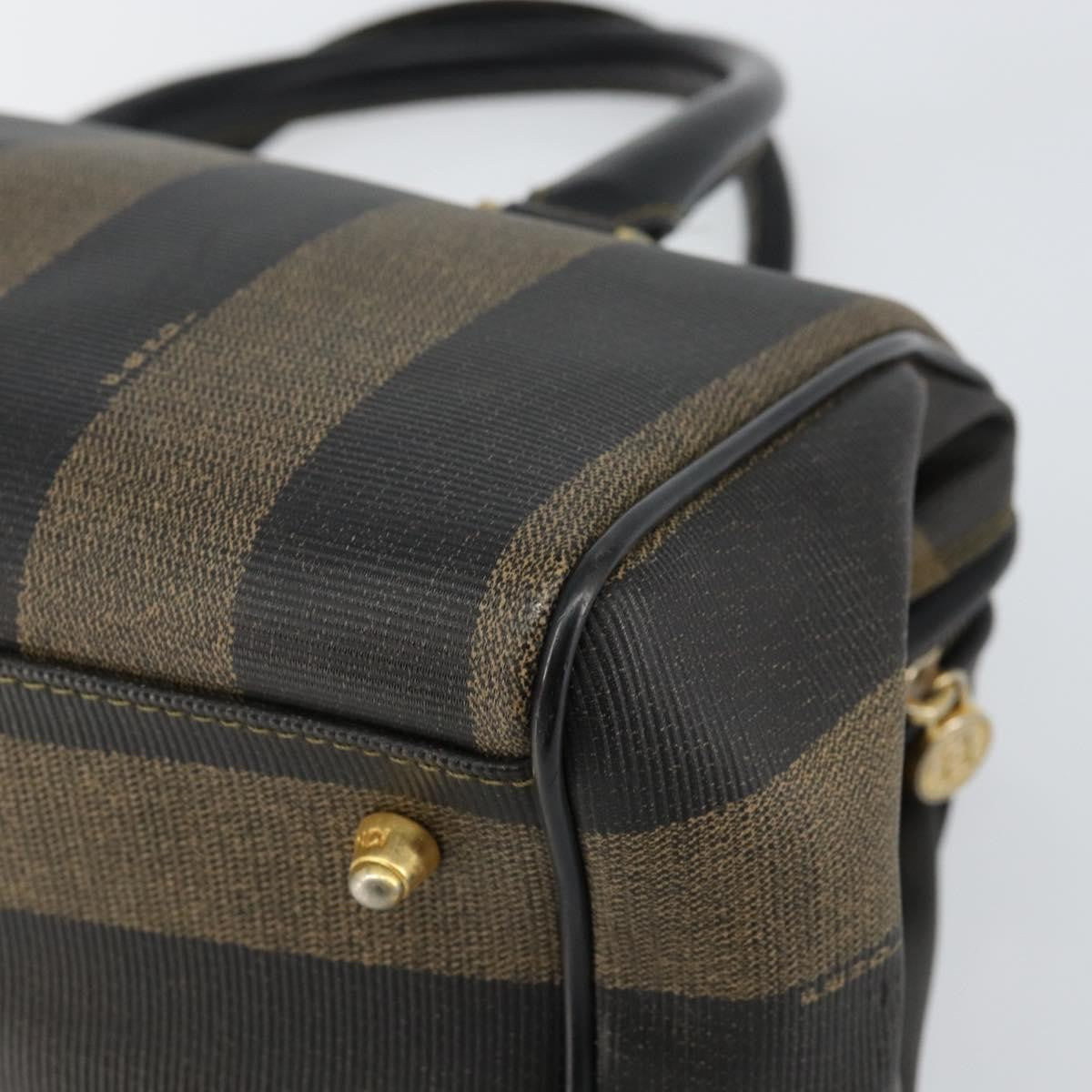 Fendi Vintage Pequin Boston Coated Canvas Black Canvas Bag (Pre-Owned)