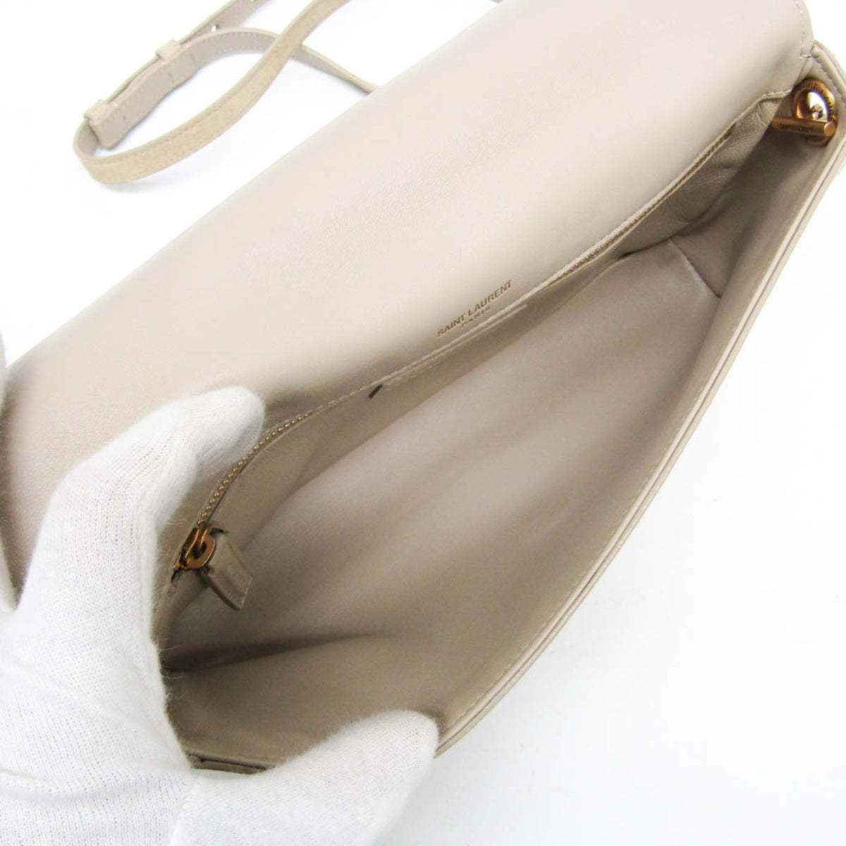 Saint Laurent Classic Monogram Tassel Clutch Suede Beige Suede Clutche & Pouche Bag (Pre-Owned)