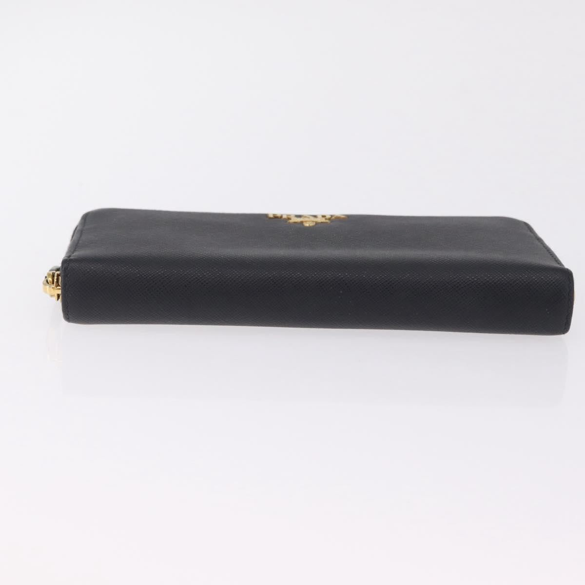 Prada Zip Around Tab Saffiano Leather Black Leather Wallets Accessory (Pre-Owned)