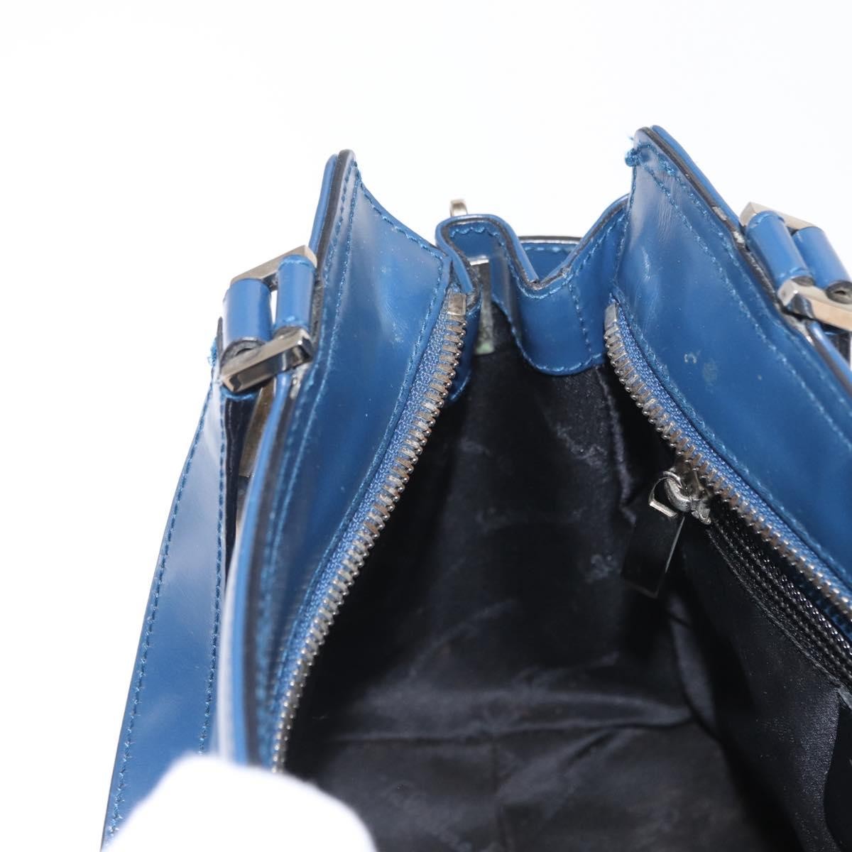 Salvatore Ferragamo Double Gancini Side Buckle Leather Blue Leather Handbag (Pre-Owned)