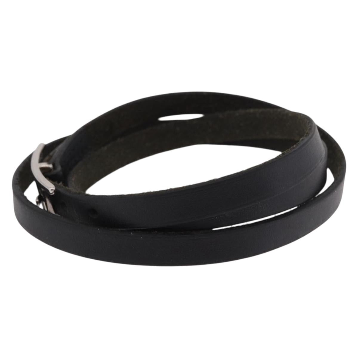 Hermes Hapi 3 Leather With Metal Black Leather Bracelet Jewelry (Pre-Owned)