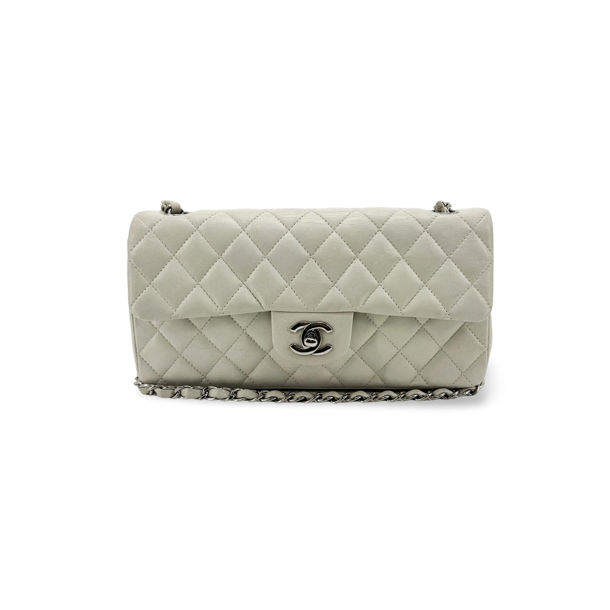 Chanel Classic Single Flap Bag Quilted Lambskin White Leather Shoulder Bag Bag (Pre-Owned)