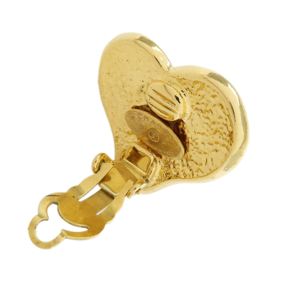 Chanel Vintage Cc Heart Clip-On Metal Gold Gold_Plated Earrings Jewelry (Pre-Owned)