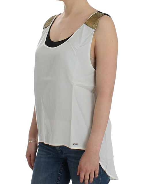 Costume National Elegant Monochrome Sleeveless Top with Gold Women's Accents