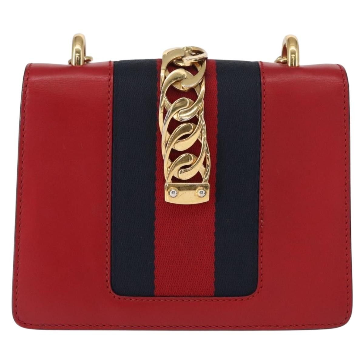 Gucci Sylvie Chain Leather Red Leather Shoulder Bag Bag (Pre-Owned)