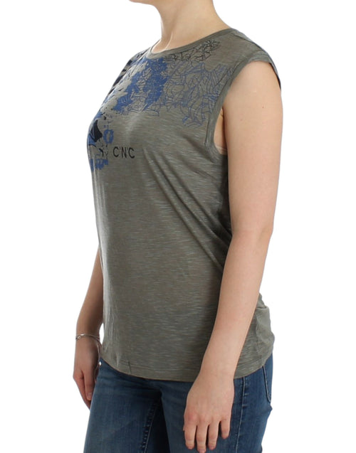 Costume National Chic Sleeveless Gray Top with Blue Women's Detailing