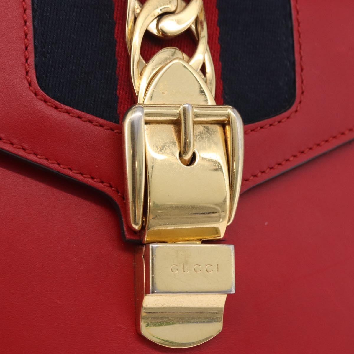Gucci Sylvie Belt Leather Red Leather Handbag (Pre-Owned)