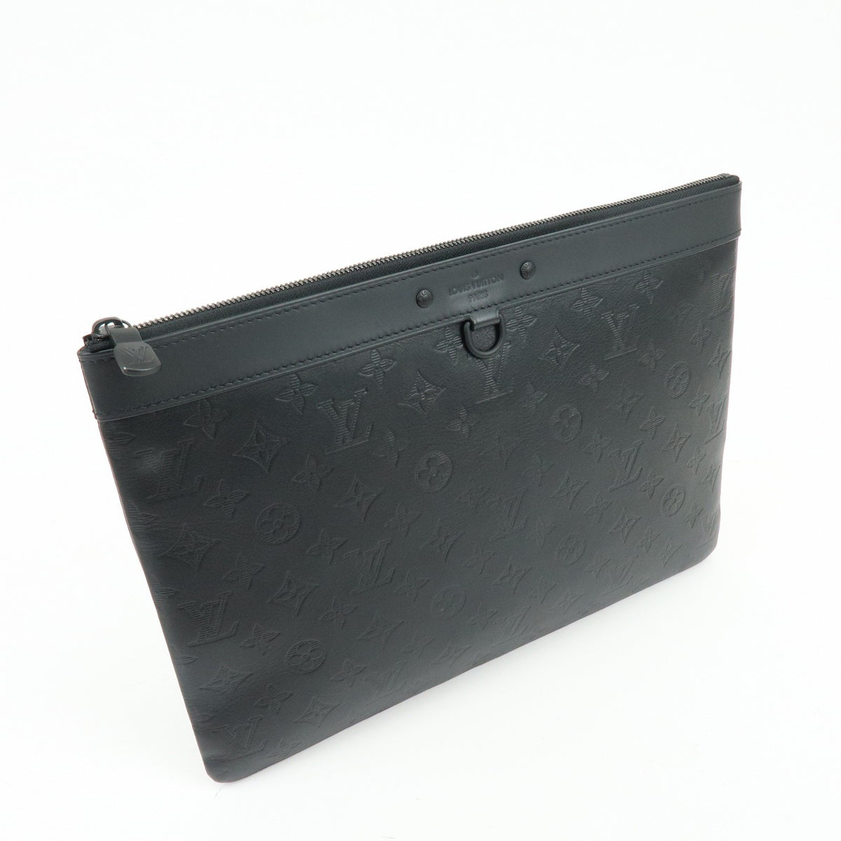 Louis Vuitton Discovery Pochette Monogram Shadow Leather Black Leather Clutche & Pouche Bag (Pre-Owned)