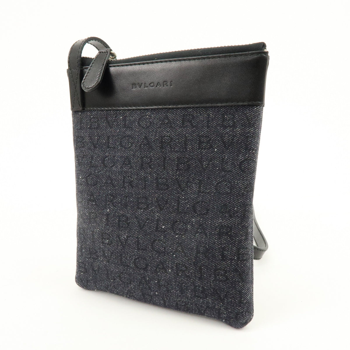 Bvlgari Logomania Canvas With Leather Black Denim_Jeans Shoulder Bag Bag (Pre-Owned)