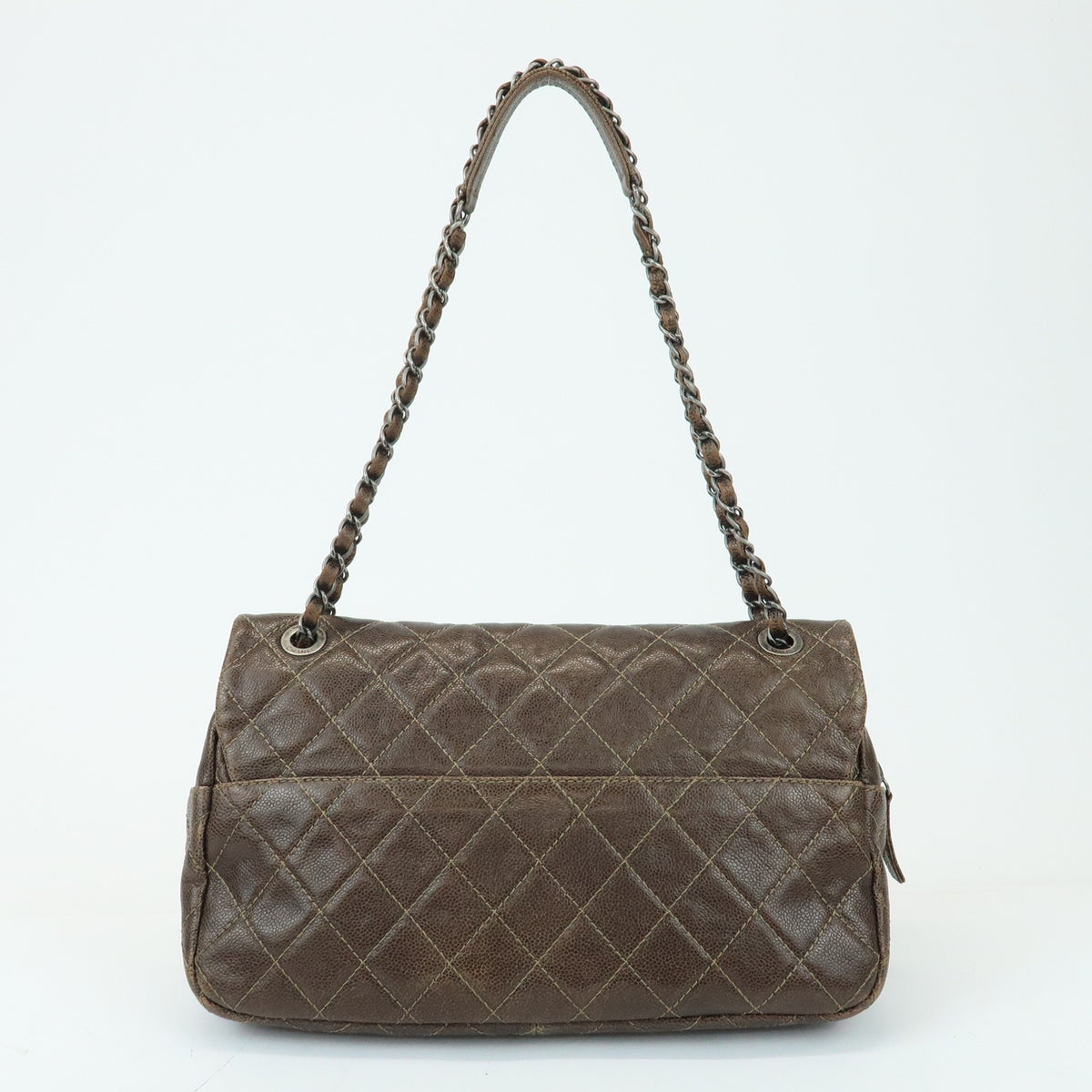 Chanel Easy Flap Quilted Caviar Brown Leather Handbag (Pre-Owned)