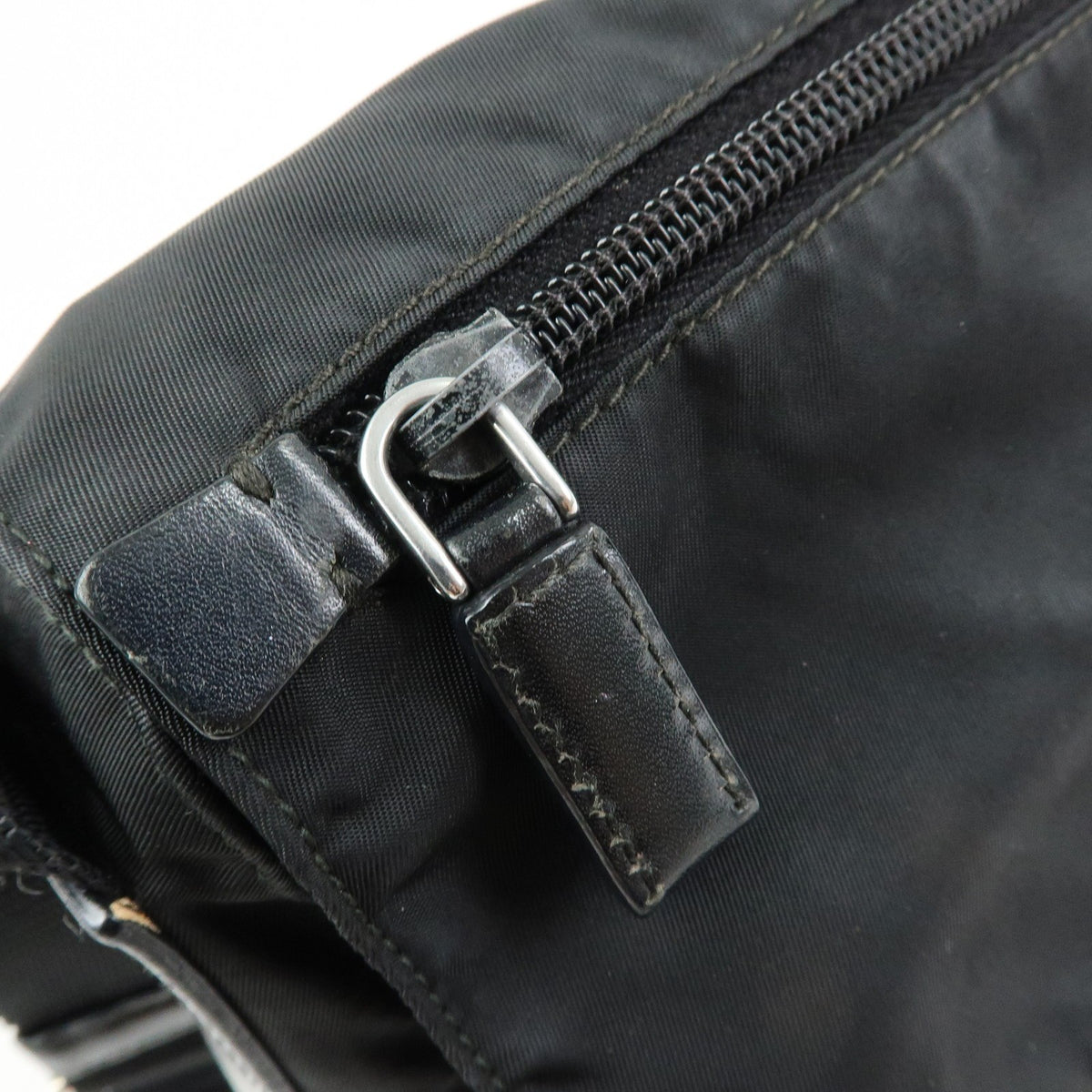Prada Zip Buckle Messenger Tessuto Black Nylon Handbag (Pre-Owned)