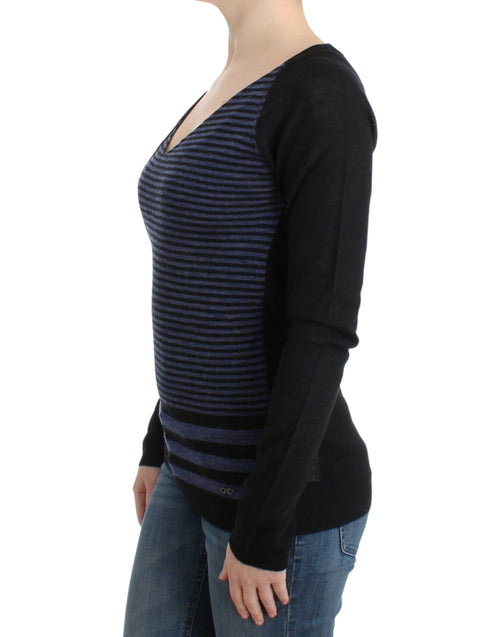 Costume National Chic Striped V-Neck Wool Blend Women's Sweater