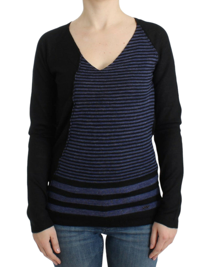 Costume National Chic Striped V-Neck Wool Blend Women's Sweater