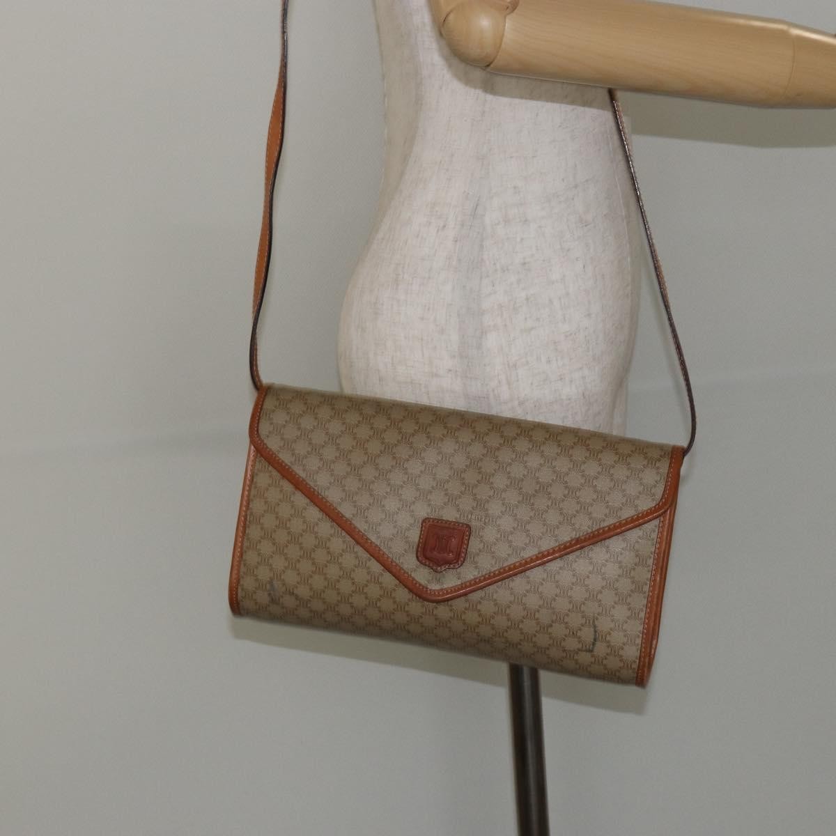 Celine Vintage Macadam Canvas And Leather Beige Canvas Shoulder Bag Bag (Pre-Owned)