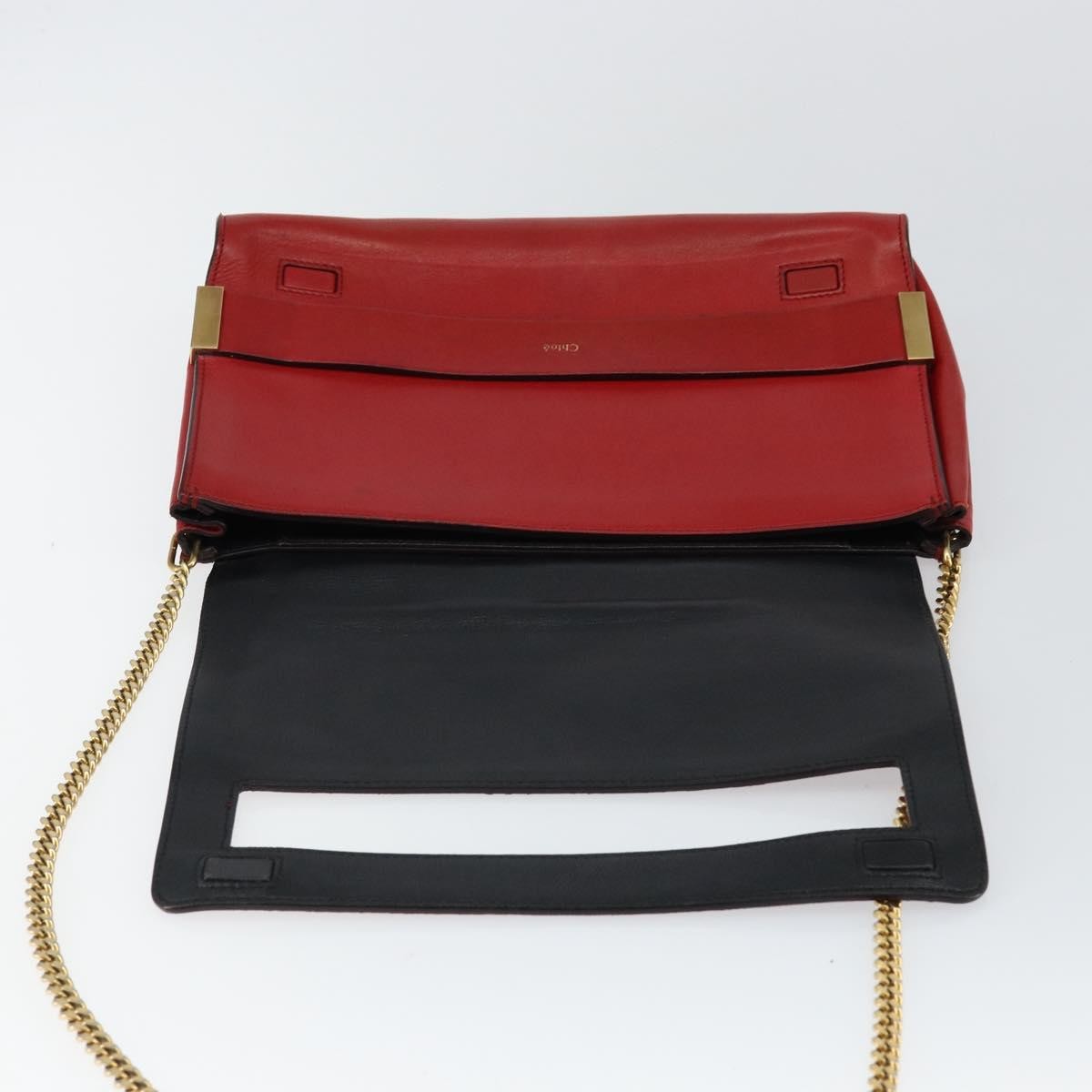 Chloe Elle Chain Clutch Leather Red Leather Bag (Pre-Owned)