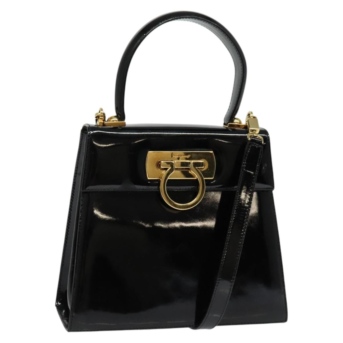 Salvatore Ferragamo Gancini Convertible Top Handle Patent Leather Black Patent_Leather Handbag (Pre-Owned)