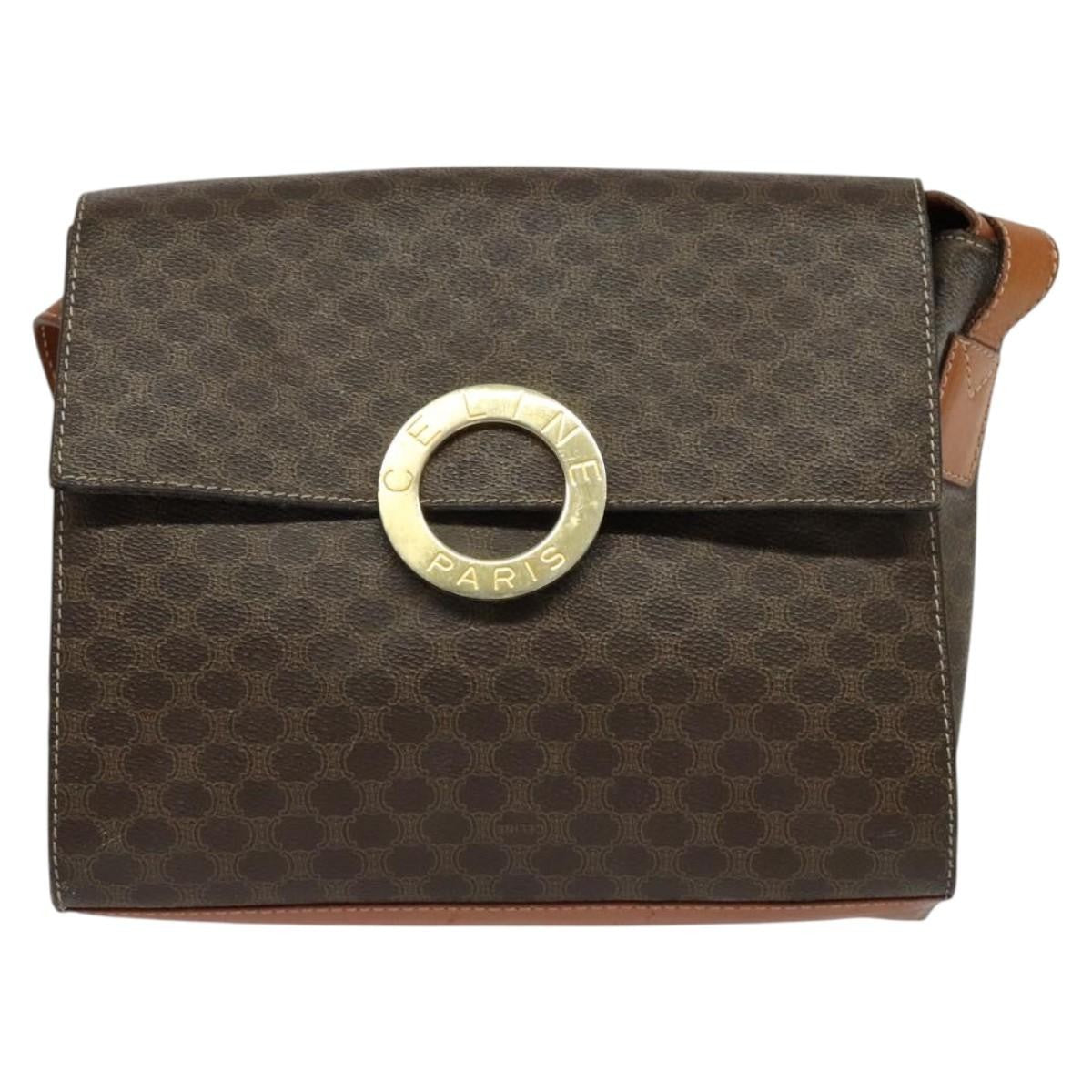 Celine Vintage Macadam Circle Logo Canvas And Leather Brown Canvas Shoulder Bag Bag (Pre-Owned)