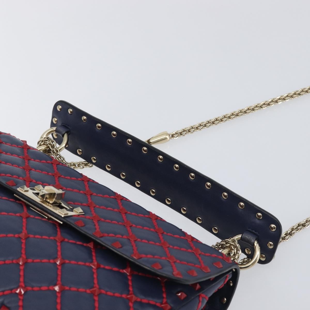 Valentino Garavani Rockstud Spike Flap Quilted Leather Navy Leather Shoulder Bag Bag (Pre-Owned)