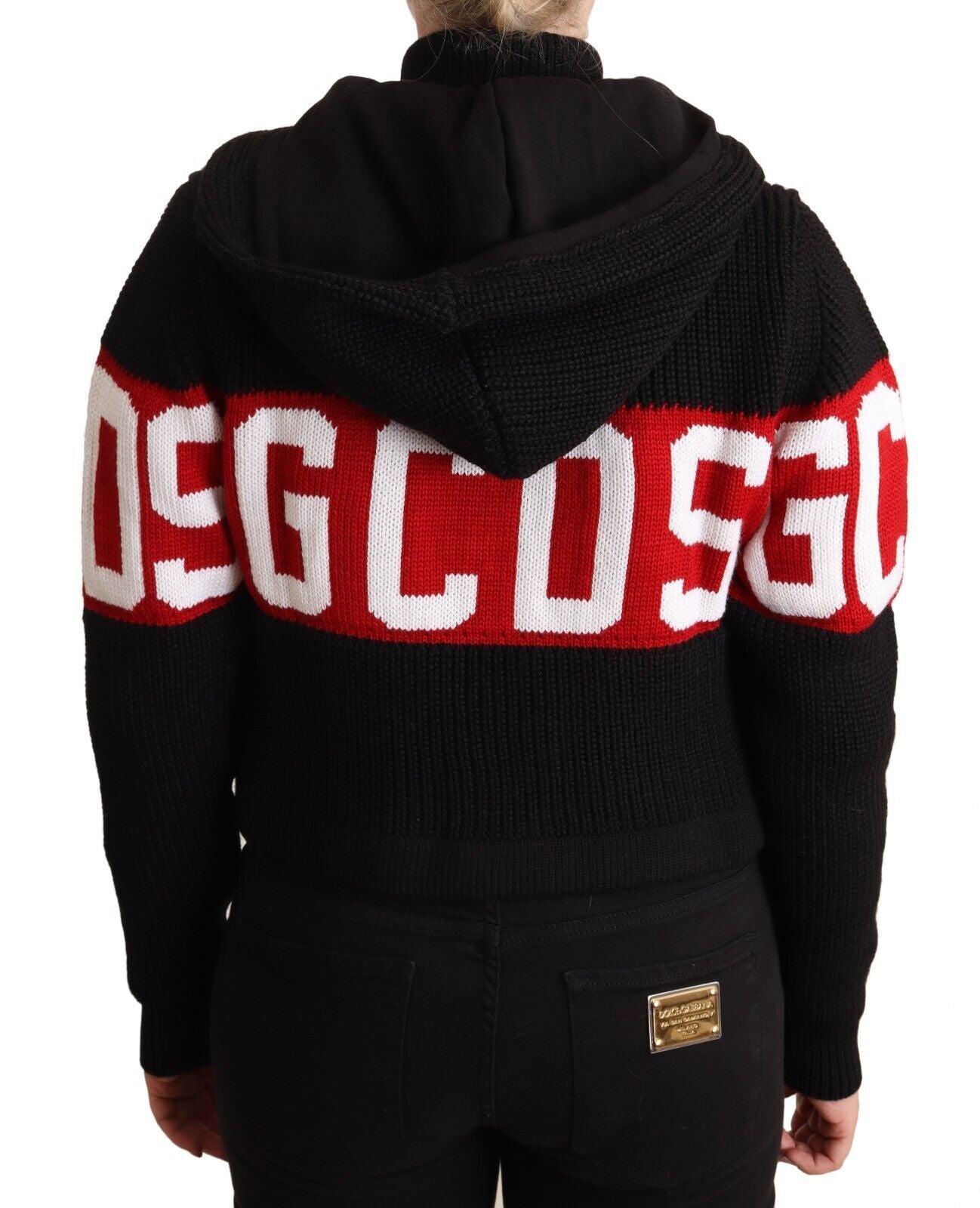GCDS Black Cashmere Hooded Button Down Logo Cardigan Women's Jacket