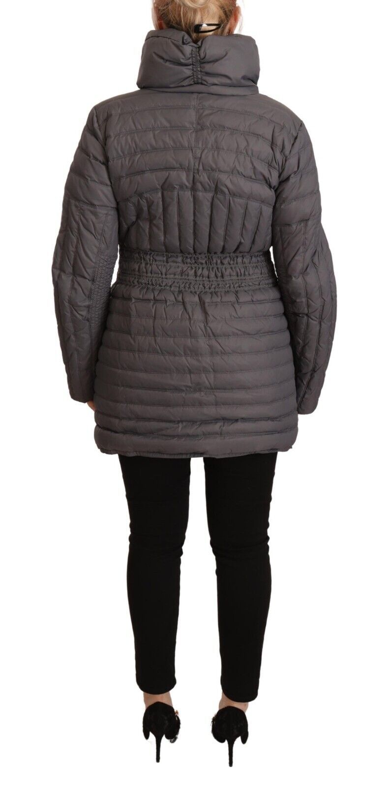 Roccobarocco Gray Quilted Long Sleeves Logo Patch Full Zip Women's Jacket