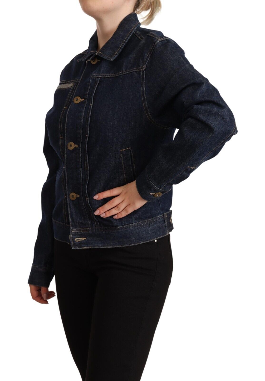 Master Coat Dark Blue Button Down Long Sleeves Denim Women's Jacket
