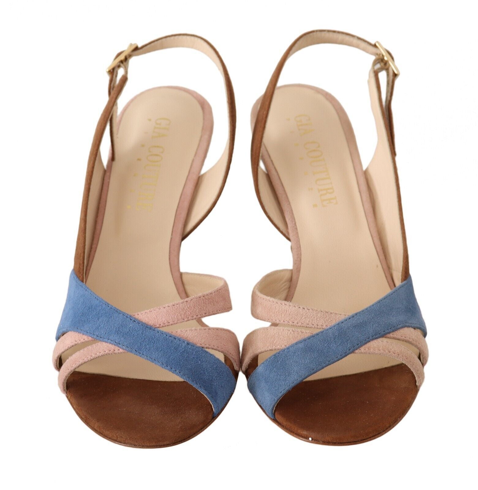 GIA COUTURE Multicolor Suede Leather Slingback Heels Sandals Women's Shoes