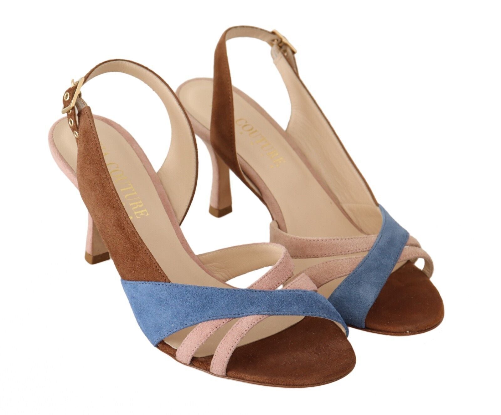 GIA COUTURE Chic Multicolor Suede Slingback Heel Women's Sandals