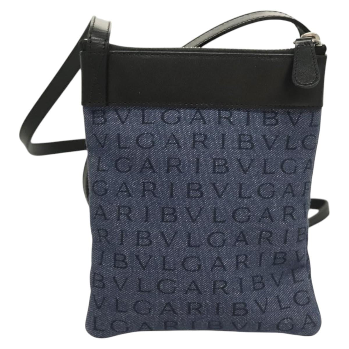 Bvlgari Logomania Canvas With Leather Blue Canvas Shoulder Bag Bag (Pre-Owned)
