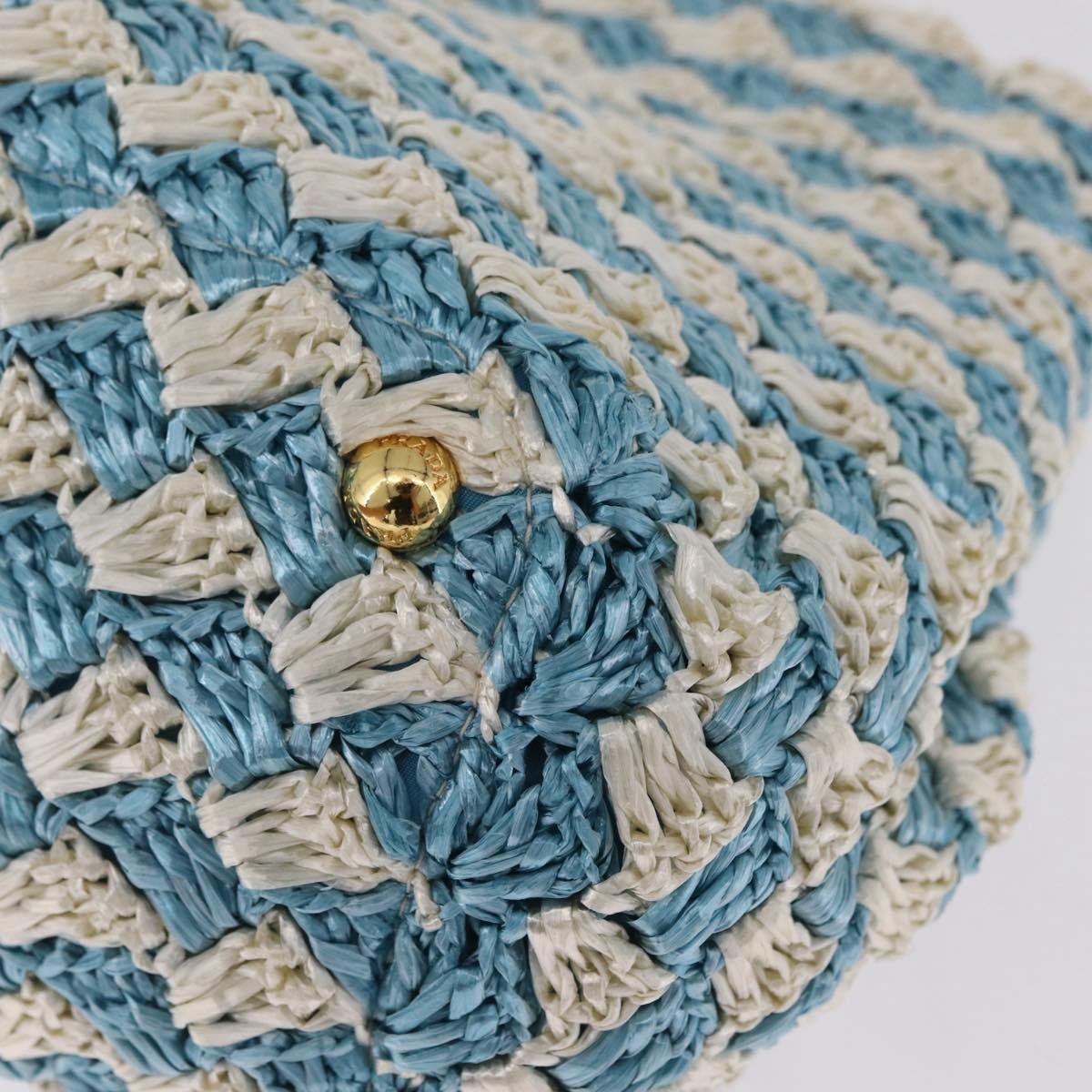 Prada Open Raffia Blue Wood Tote Bag Bag (Pre-Owned)