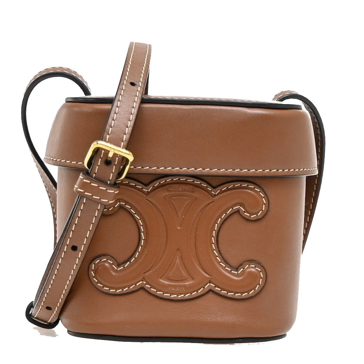 Celine Cuir Triomphe Box Leather Brown Leather Handbag (Pre-Owned)