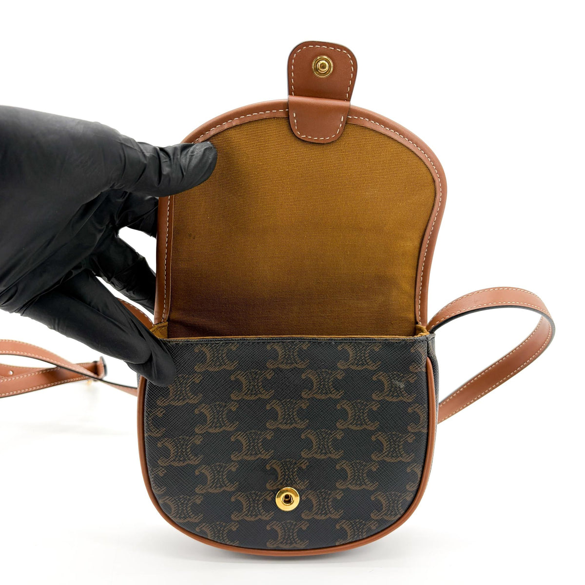 Celine Besace Flap Triomphe Coated Canvas Black Canvas Handbag (Pre-Owned)